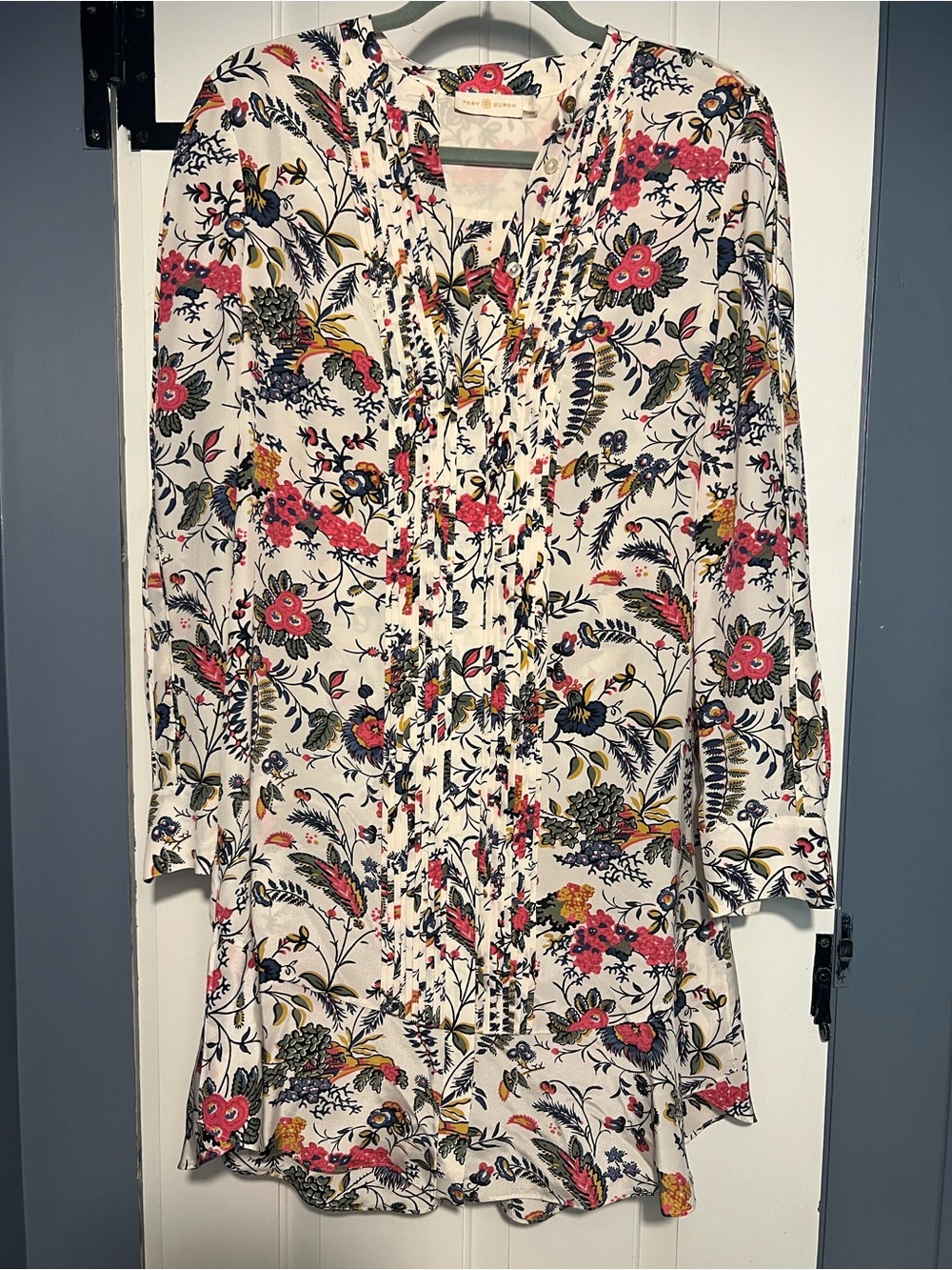 Tory Burch Tunic Dress in Cream with Pink & Blue Flowers